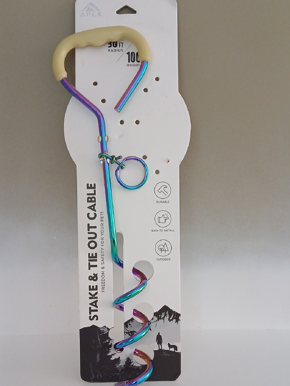 Apex Iridescent Steel Stake & Tie Out Cable with Beige Handle